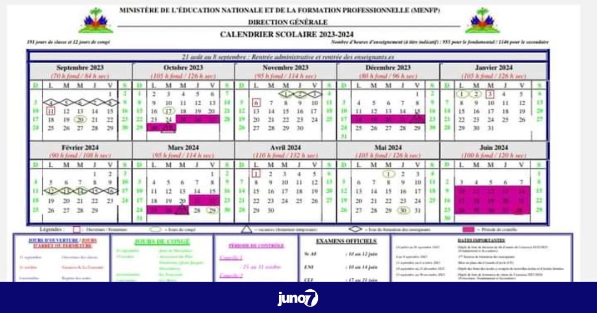 Le calendrier scolaire du MENFP fixe au 11 septembre la rentrée des classes  pour l'année académique 2023-2024 - Juno7
