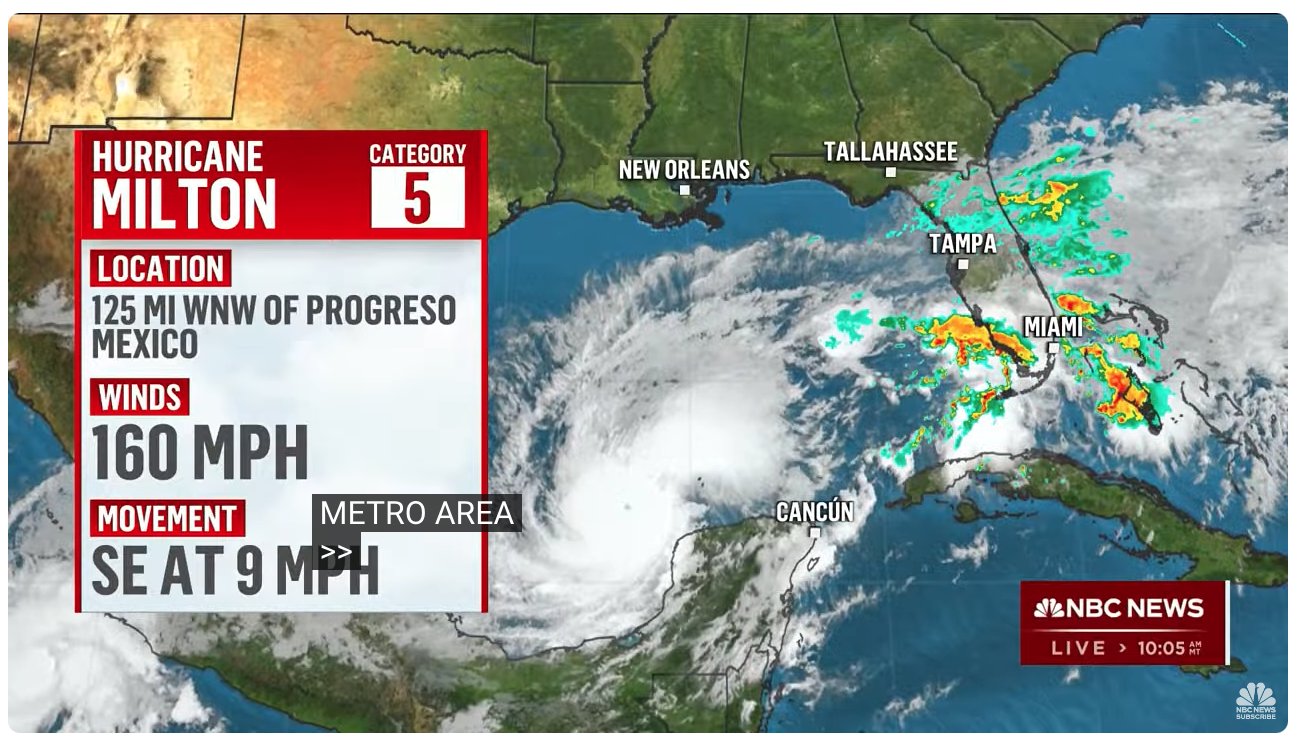 De catégorie maximale, l’ouragan Milton menace la Floride, aux États-Unis